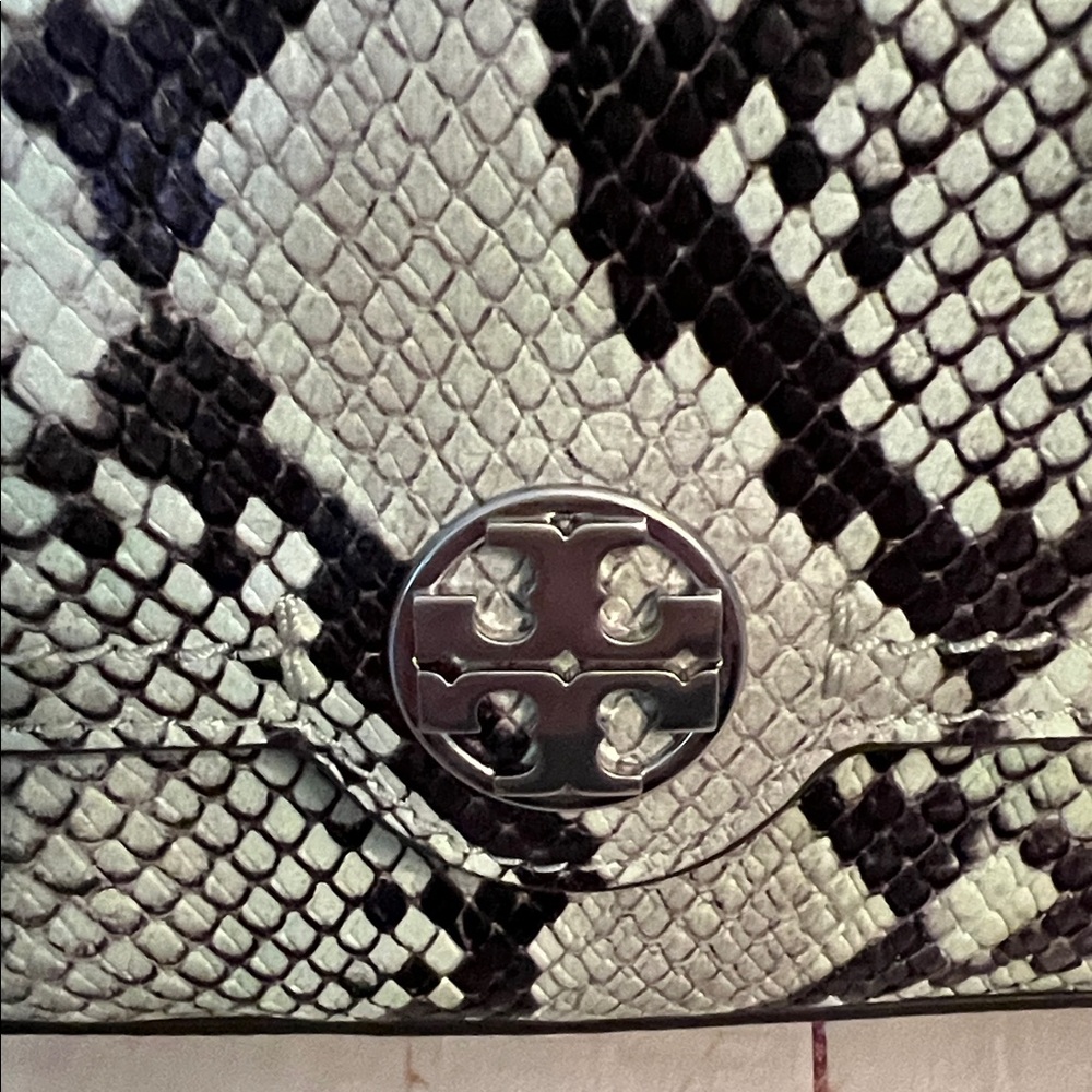 Tory Burch Snake-Print Shoulder Bag in Cream, Black and Brown - Picture 2 of 7